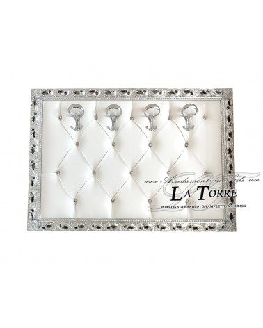 copy of Baroque wall coat hanger Silver white faux leather Swarovski