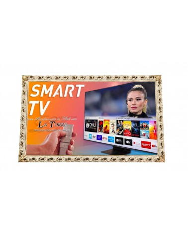 Cornice classica per Smart Tv da parete traforata barocca su misura avorio e oro TVGM224AO