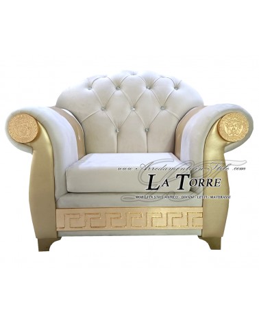 Poltrona divano rete e materasso braccioli barocco Chesterfield ecopelle o vellutino qualsiasi colore Swarovski AZ01