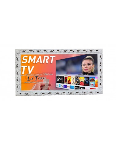 Maßgefertigter, weißer, barocker, modern-klassischer Smart-TV-Rahmen mit Perforation TVGM224B