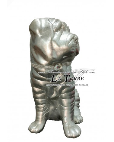 Keramik-Tierfigur, Hundestatue, Wohnaccessoire, Swarovski Shar Pei, Silberkeramik, H40cm, PR28