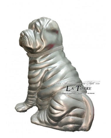 Keramik-Tierfigur, Hundestatue, Wohnaccessoire, Swarovski Shar Pei, Silberkeramik, H40cm, PR28