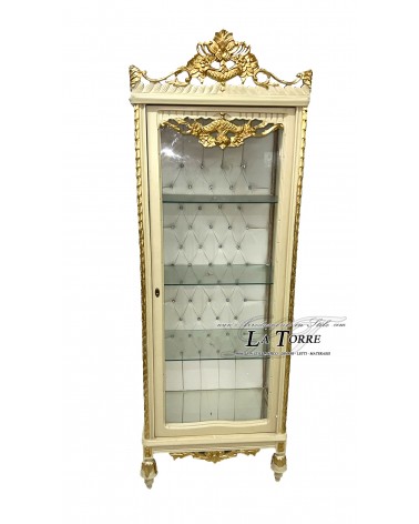 Ivory and gold crystal display cabinet Louis XV Baroque champagne eco-leather Swarovski AL3035