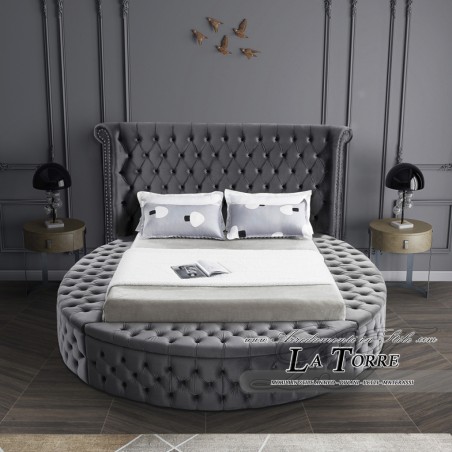 Kingsize-Doppelbett mit rundem Stauraum, modern, aus Samt oder Kunstleder in jeder Farbe, luxuriös