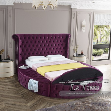 Letto Matrimoniale rotondo contenitore Moderno velluto o ecopelle qualsiasi colore Luxus