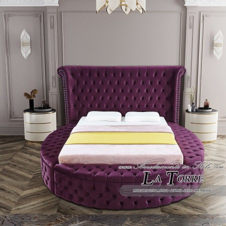 Rundes Doppelbett mit Stauraum, moderner Samt oder Öko-Leder in jeder Farbe, luxuriös