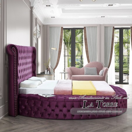 Rundes Doppelbett mit Stauraum, moderner Samt oder Öko-Leder in jeder Farbe, luxuriös