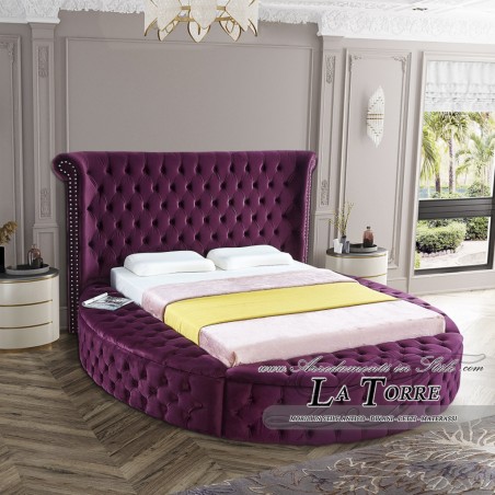 Letto Matrimoniale rotondo contenitore Moderno velluto o ecopelle qualsiasi colore Luxus