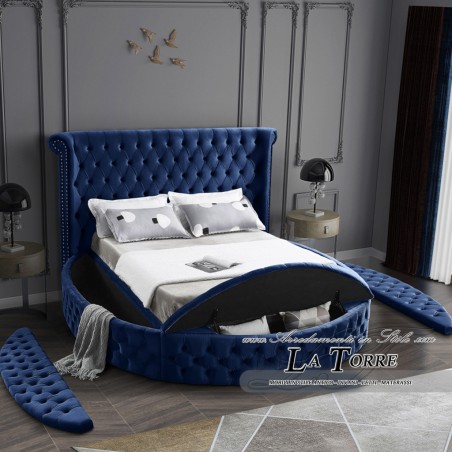 Letto Matrimoniale rotondo contenitore Moderno velluto o ecopelle qualsiasi colore Luxus
