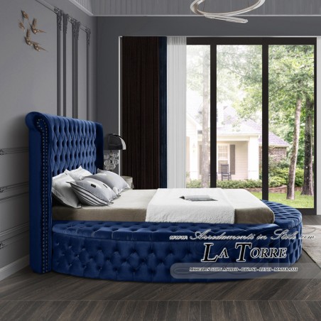 Rundes Doppelbett mit Stauraum, moderner Samt oder Öko-Leder in jeder Farbe, luxuriös