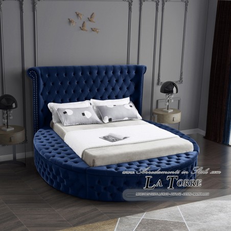 Letto Matrimoniale rotondo contenitore Moderno velluto o ecopelle qualsiasi colore Luxus