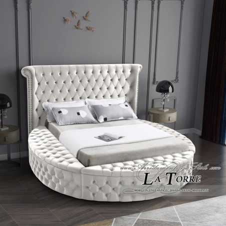Letto Matrimoniale rotondo contenitore Moderno velluto o ecopelle qualsiasi colore Luxus