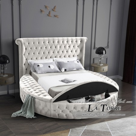 Letto Matrimoniale rotondo contenitore Moderno velluto o ecopelle qualsiasi colore Luxus