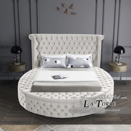 Letto Matrimoniale rotondo contenitore Moderno velluto o ecopelle qualsiasi colore Luxus