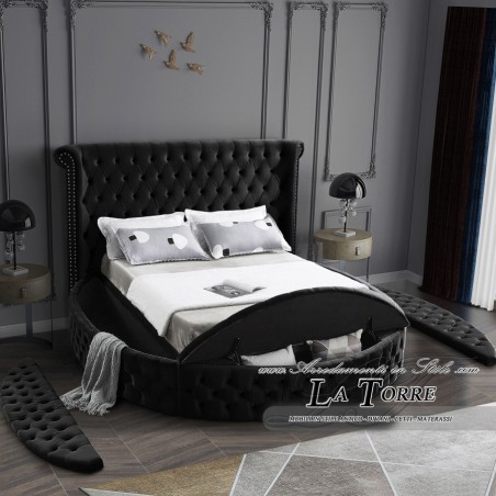 Rundes Doppelbett mit Stauraum, moderner Samt oder Öko-Leder in jeder Farbe, luxuriös