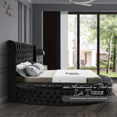 Letto Matrimoniale rotondo contenitore Moderno velluto  o ecopelle qualsiasi colore Luxus