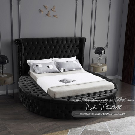 Rundes Doppelbett mit Stauraum, moderner Samt oder Öko-Leder in jeder Farbe, luxuriös