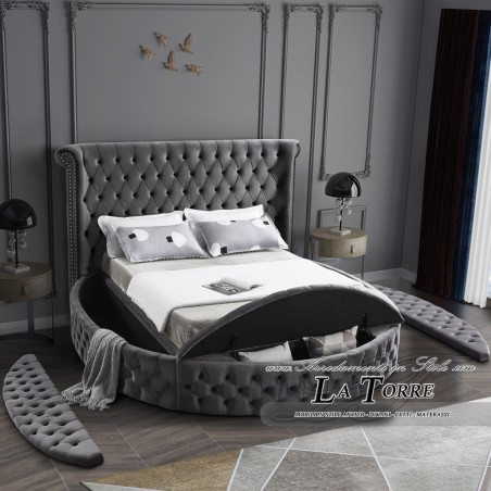 Rundes Doppelbett mit Stauraum, moderner Samt oder Öko-Leder in jeder Farbe, luxuriös