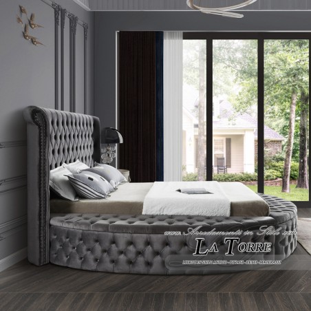 Rundes Doppelbett mit Stauraum, moderner Samt oder Öko-Leder in jeder Farbe, luxuriös
