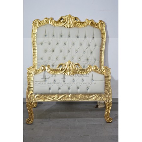 Baroque single bed carved wood gold capitonné champagne Swarovski LT2662