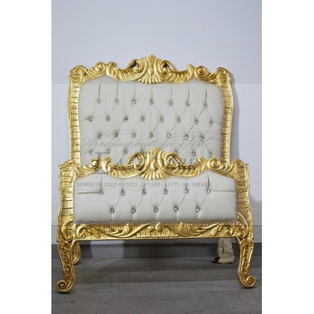 Baroque single bed carved wood gold capitonné champagne Swarovski LT2662