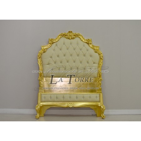 Barockes Louis-XV-Einzelbett in Gold, Kunstleder, Champagner, Swarovski AL1562