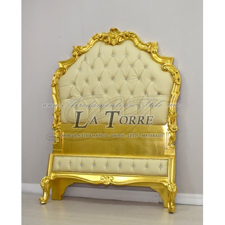 Barockes Louis-XV-Einzelbett in Gold, Kunstleder, Champagner, Swarovski AL1562