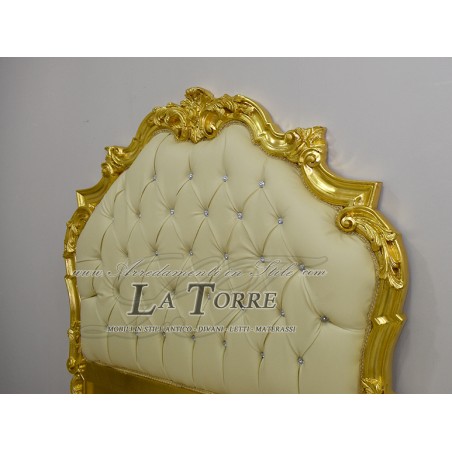 Barockes Louis-XV-Einzelbett in Gold, Kunstleder, Champagner, Swarovski AL1562