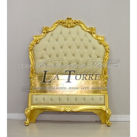 Barockes Louis-XV-Einzelbett in Gold, Kunstleder, Champagner, Swarovski AL1562