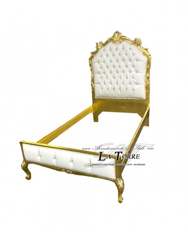 Barockes Louis-XV-Einzelbett in Gold, Kunstleder, Champagner, Swarovski AL1562