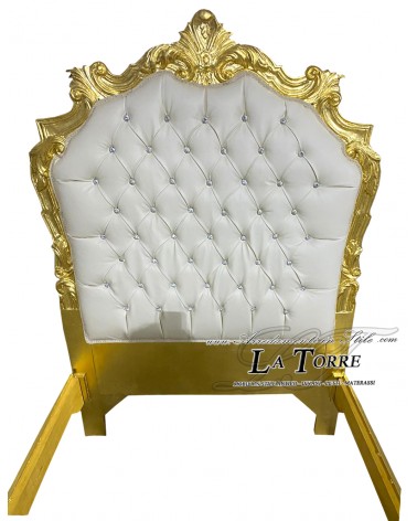 Barockes Louis-XV-Einzelbett in Gold, Kunstleder, Champagner, Swarovski AL1562