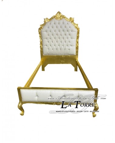 Barockes Louis-XV-Einzelbett in Gold, Kunstleder, Champagner, Swarovski AL1562