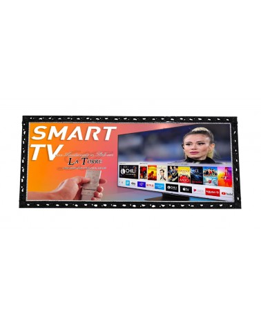 Maßgefertigter, schwarzer, modern-klassisch-barocker Smart-TV-Rahmen mit Perforation TVGM224N