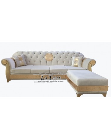 4-Sitzer-Halbinselsofa mit Bettgestell und moderner Chesterfield-Matratze, Medusa-Göttin, Öko-Leder oder Swarovski-Samt AZ07