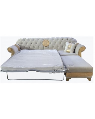 4-Sitzer-Halbinselsofa mit Bettgestell und moderner Chesterfield-Matratze, Medusa-Göttin, Öko-Leder oder Swarovski-Samt AZ07