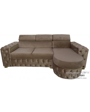 3 seater sofa with modern LED peninsula in velvet or eco-leather Swarovski AZ30