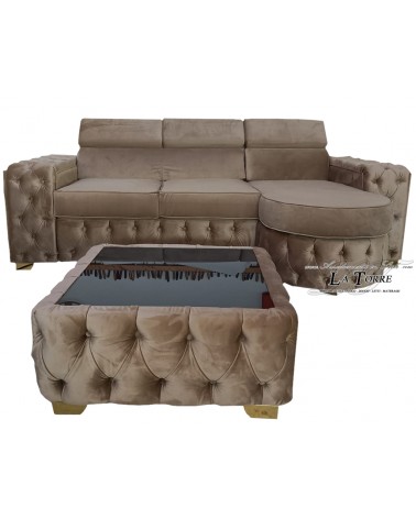 3 seater sofa with modern LED peninsula in velvet or eco-leather Swarovski AZ30