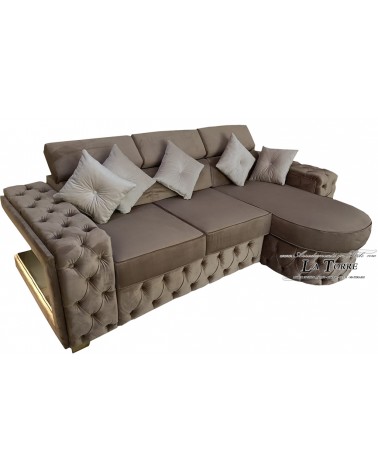 3 seater sofa with modern LED peninsula in velvet or eco-leather Swarovski AZ30