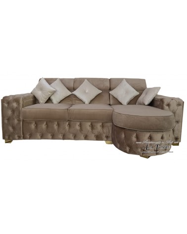 3 seater sofa with modern LED peninsula in velvet or eco-leather Swarovski AZ30