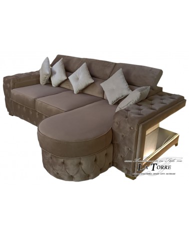3 seater sofa with modern LED peninsula in velvet or eco-leather Swarovski AZ30