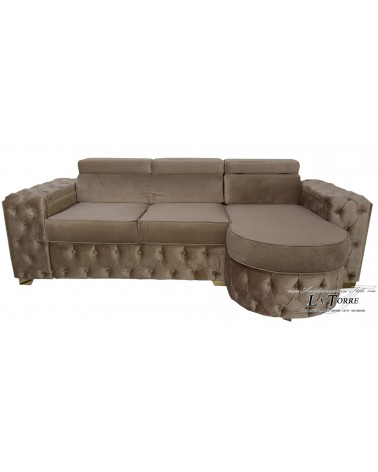 3 seater sofa with modern LED peninsula in velvet or eco-leather Swarovski AZ30