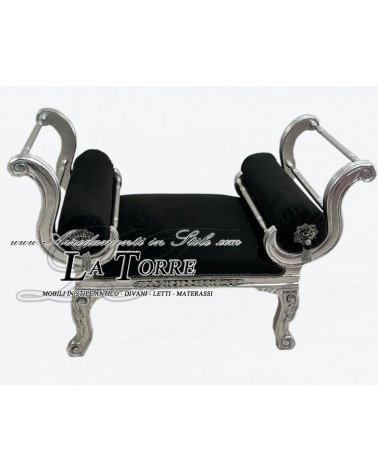 Tagesbett Pompejanische Bank Sofabank Holz Silber Schwarzer Samt AL1891