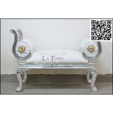 Dormeuse panca pompeana divano panchetta legno argento ecopelle bianca AL1891