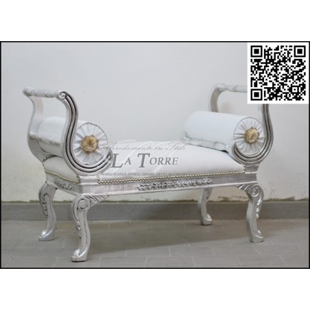 Dormeuse panca pompeana divano panchetta legno argento ecopelle bianca AL1891