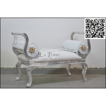 Dormeuse panca pompeana divano panchetta legno argento ecopelle bianca AL1891