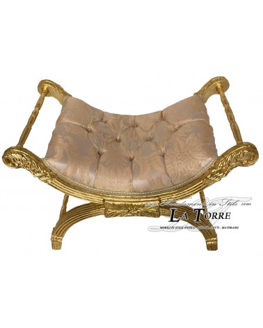 Savonarola Bench Louis XV bench gold champagne damask fabric AR1562