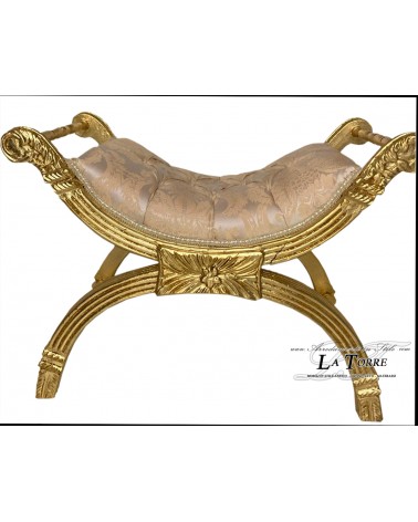 Savonarola Bench Louis XV bench gold champagne damask fabric AR1562