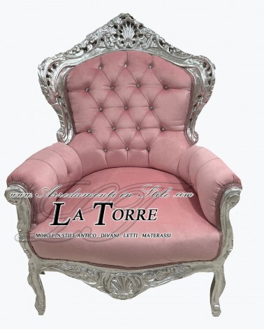 Germany baroque throne armchair chair silver and pink velvet Swarovski AL4227