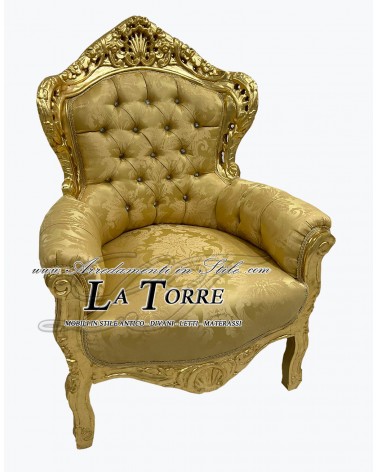 Barocker Thronsessel aus Deutschland, Goldblatt-Damaststoff, Goldlilie, Swarovski-Kristall AL4227