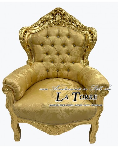 Barocker Thronsessel aus Deutschland, Goldblatt-Damaststoff, Goldlilie, Swarovski-Kristall AL4227
